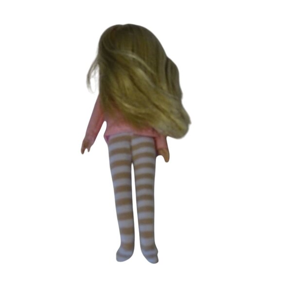 Arklu Lottie Doll Long Blonde Hair with Pink Shirt and Striped Footed Tights 7" - Picture 3 of 10